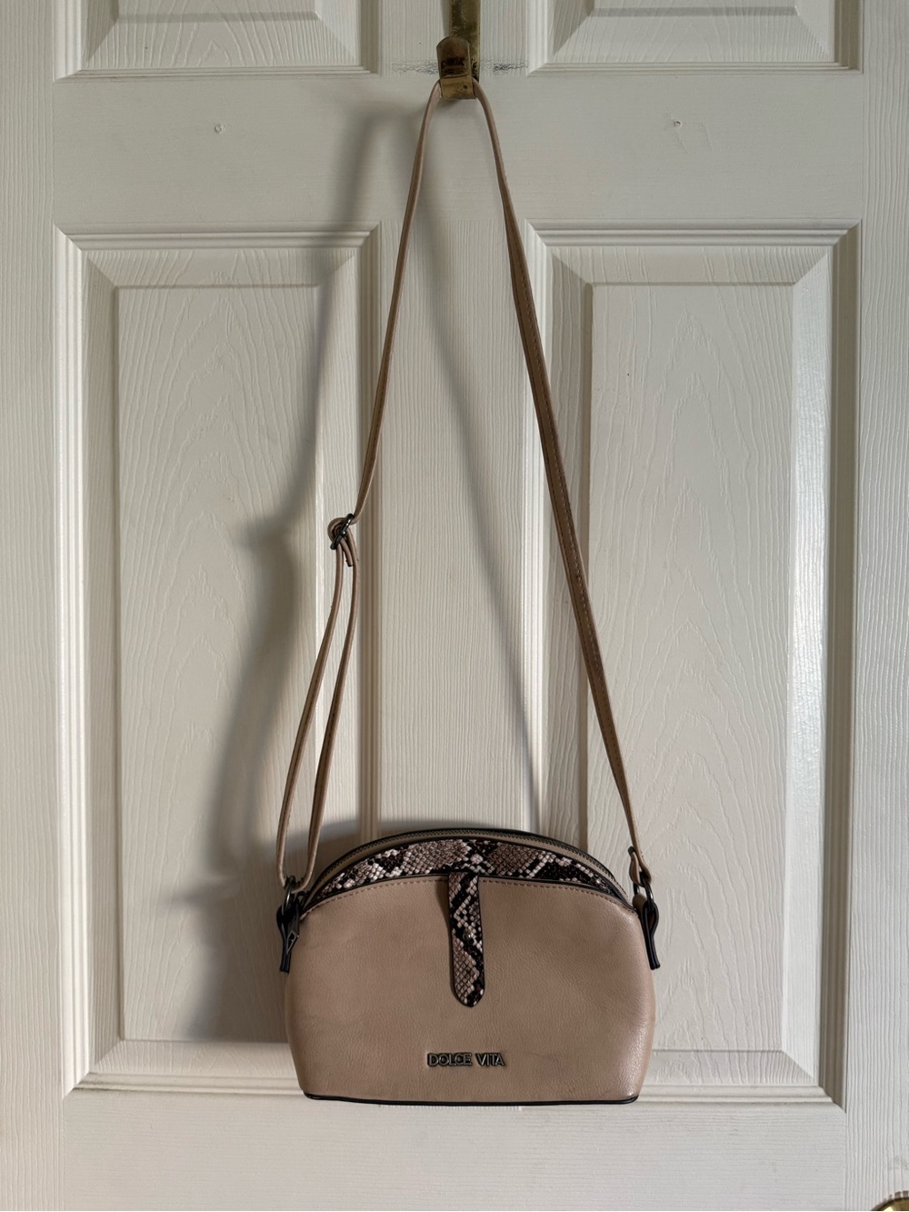 Dolce Vita Taupe Crossbody with Snake-Print Accent